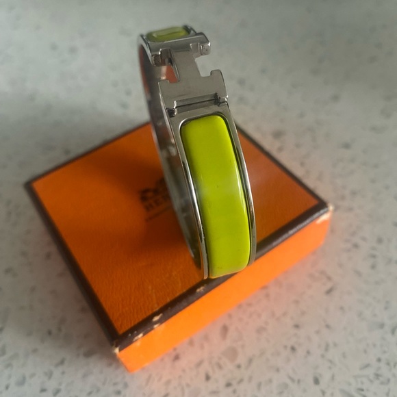 HERMES CLIC CLAC BANGLE SMALLEST SIZE GREEN WHIT PALLADIUM - Picture 4 of 7